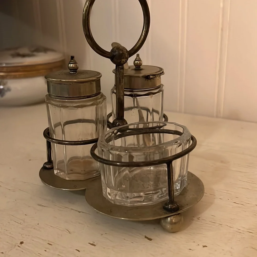 Vintage EPNS Silver plated cruet set England hand soldered JEC&S